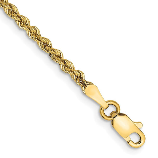 14k Yellow Gold 2.25mm Regular Rope Chain with Lobster Clasp Anklet 9" 4.06gm