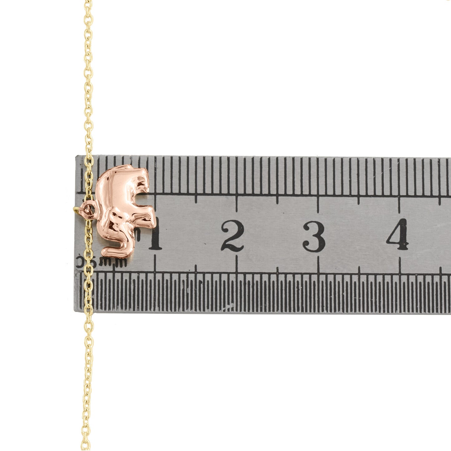 14K Tri-Color Gold Fancy Rolo Link Chain 10mm Elephant Charm Anklet 9"+ 1" Ext.