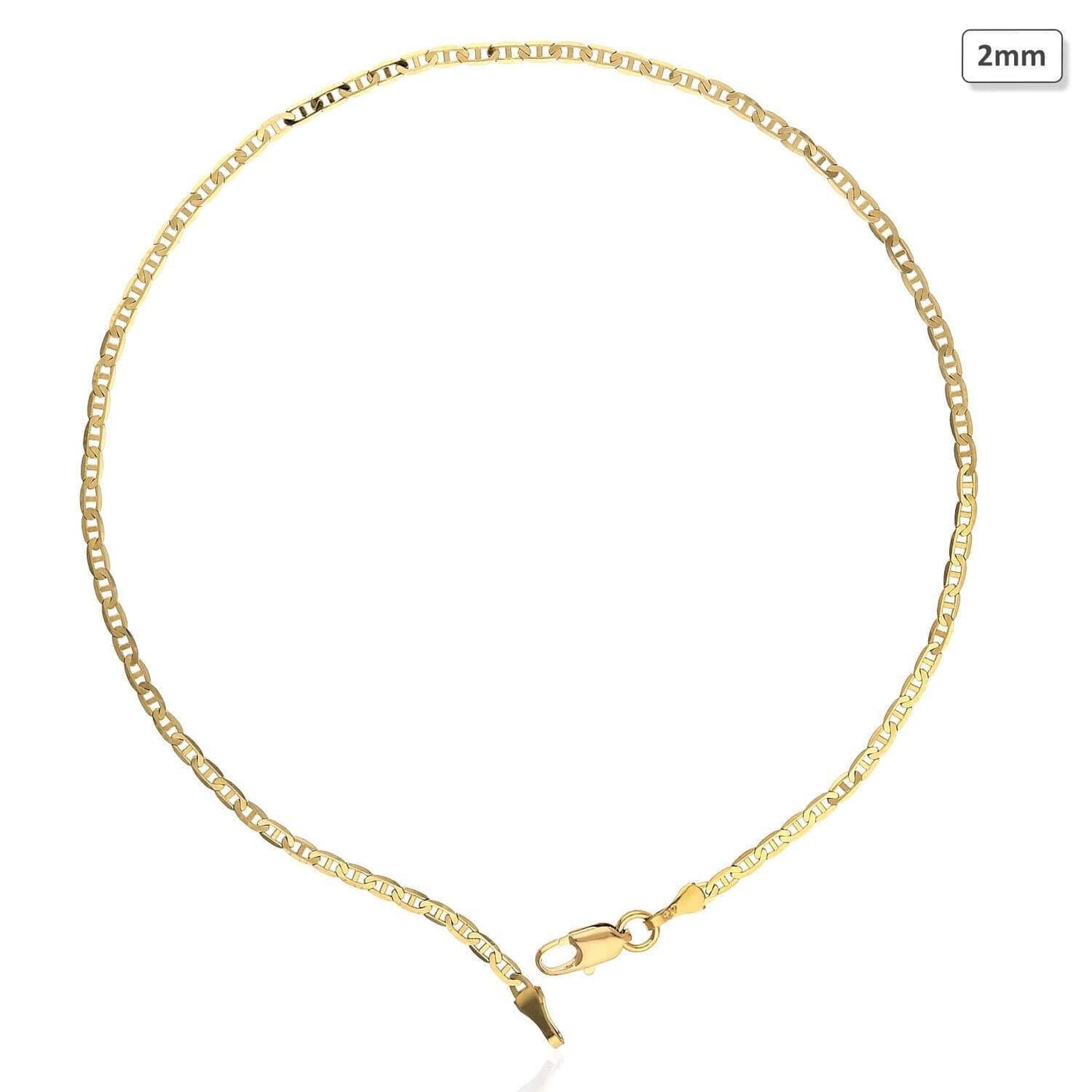 10K Yellow Gold 2mm-6mm Anchor Mariner Anklet (Solid Links) 10"