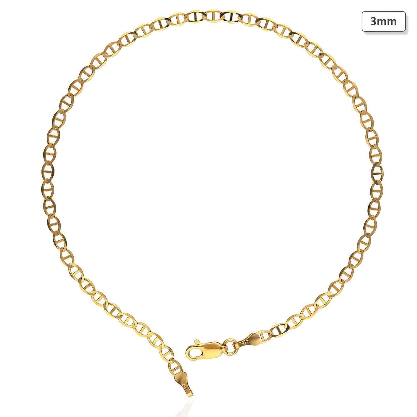 10K Yellow Gold 2mm-6mm Anchor Mariner Anklet (Solid Links) 10"