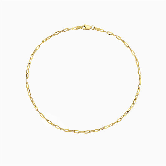 14K Yellow Gold 2mm Paperclip Chain Anklet - 10” inch - ITALY 14K