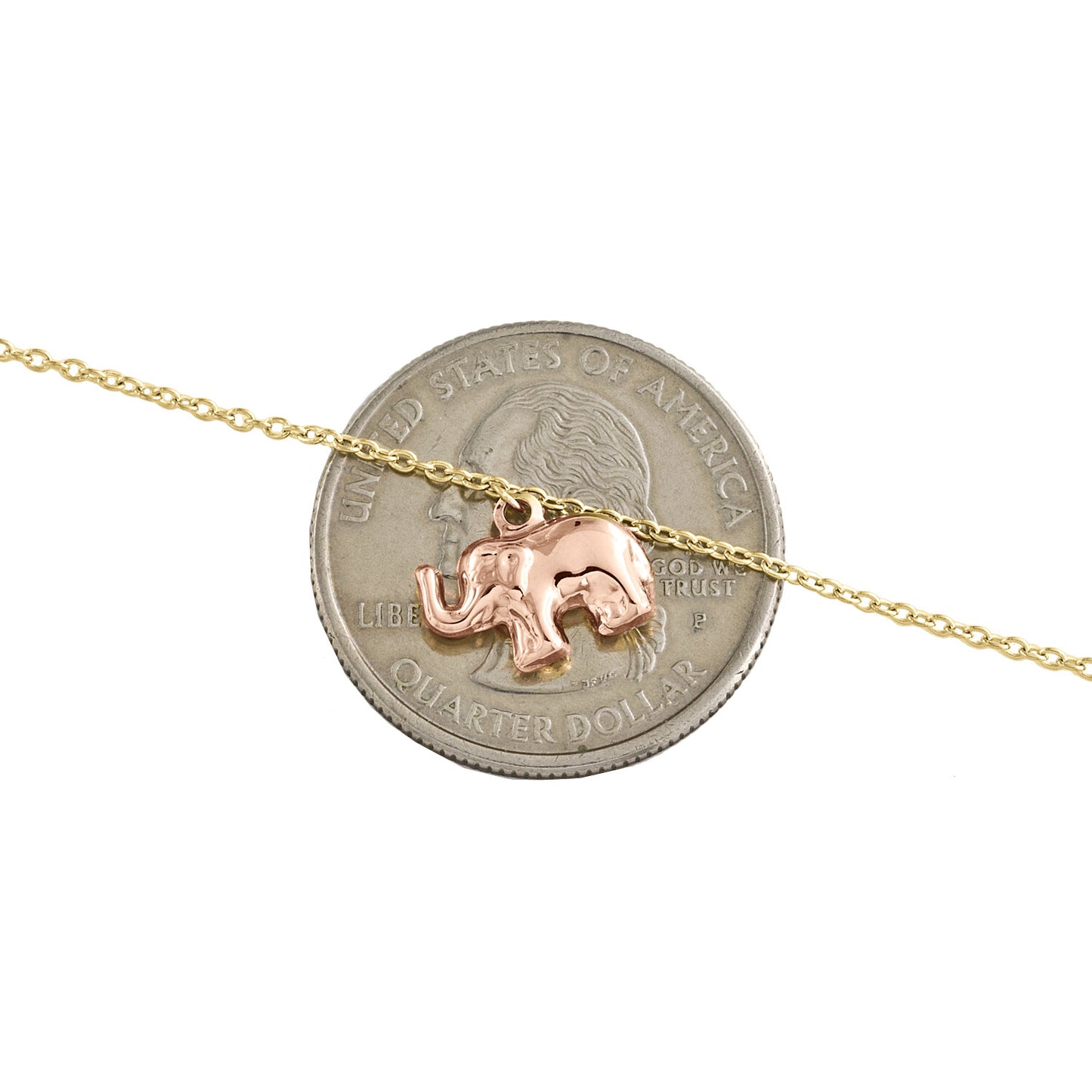 14K Tri-Color Gold Fancy Rolo Link Chain 10mm Elephant Charm Anklet 9"+ 1" Ext.