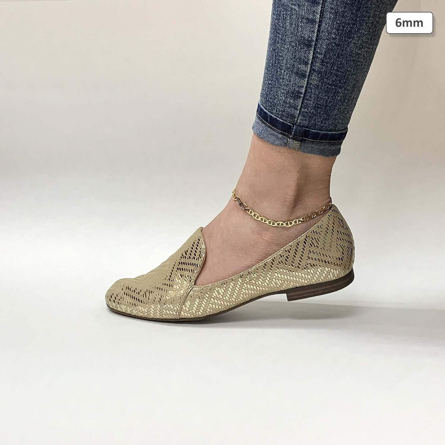 10K Yellow Gold 2mm-6mm Anchor Mariner Anklet (Solid Links) 10"