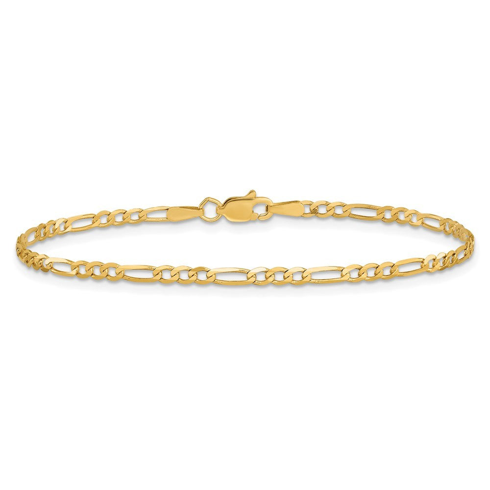 14K Yellow Gold 2.25mm Flat Figaro with Lobster Clasp Anklet 9"