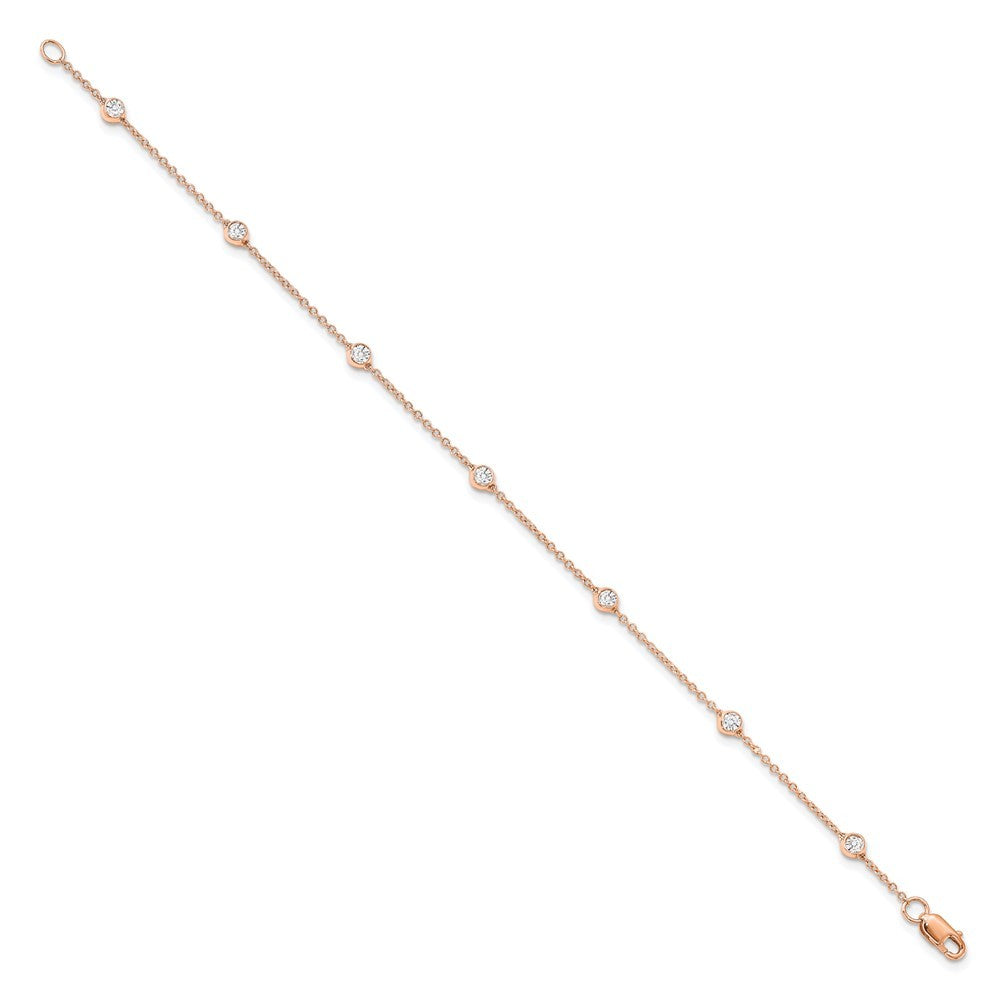 14k Rose Gold 1/2 Ct Round Lab Grown Diamond Station Rolo Chain Anklet 9"