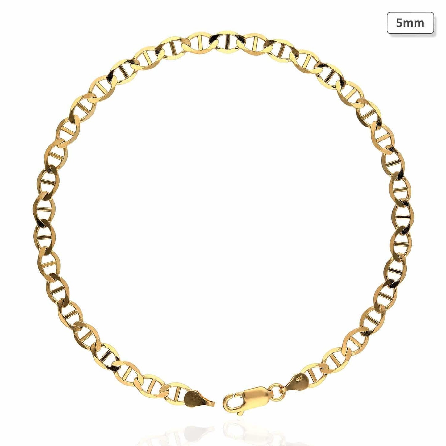 10K Yellow Gold 2mm-6mm Anchor Mariner Anklet (Solid Links) 10"