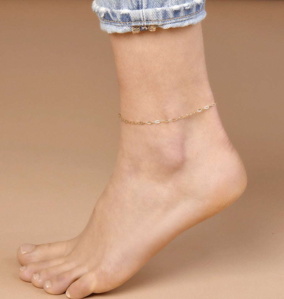 14K Yellow Gold 2mm Paperclip Chain Anklet - 10” inch - ITALY 14K
