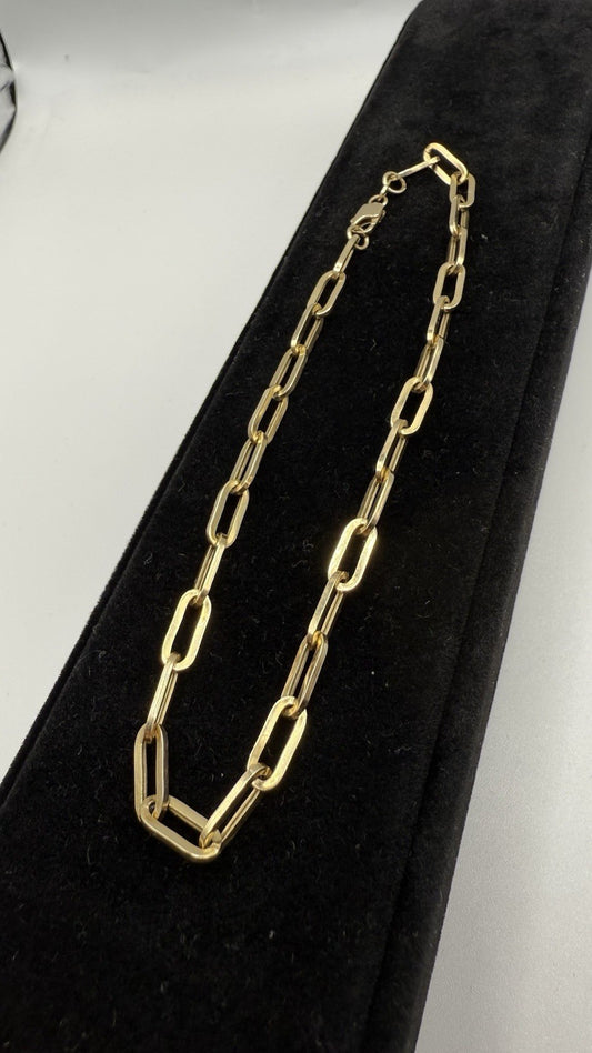 14K Yellow Gold Paperclip Anklet 10” Solid Links