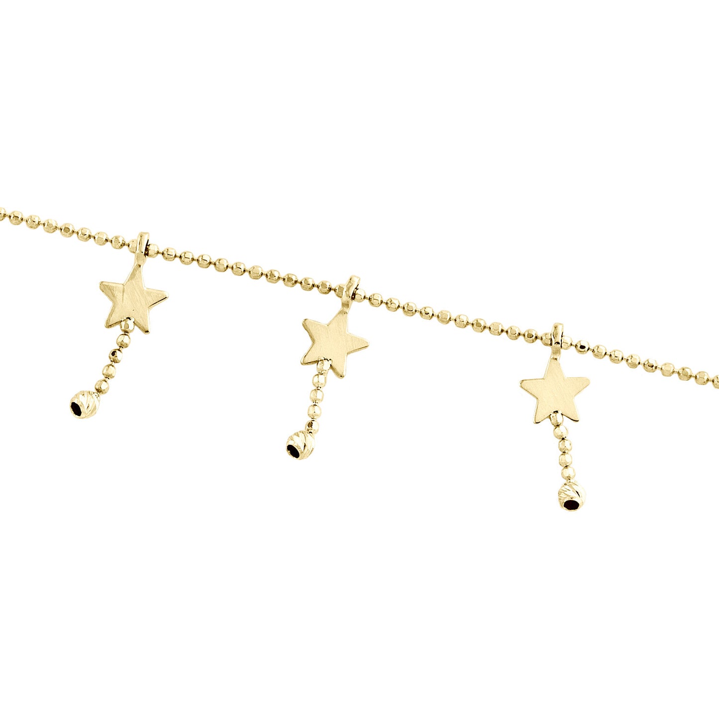 14K Yellow Gold Fancy Bead Link Chain Statement 14mm Star Charm Anklet 9"+1" Ext