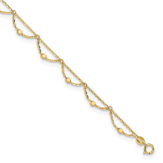 14K Yellow Gold Polished and 10in Plus 1.5in ext. Anklet 2.22g for Mom