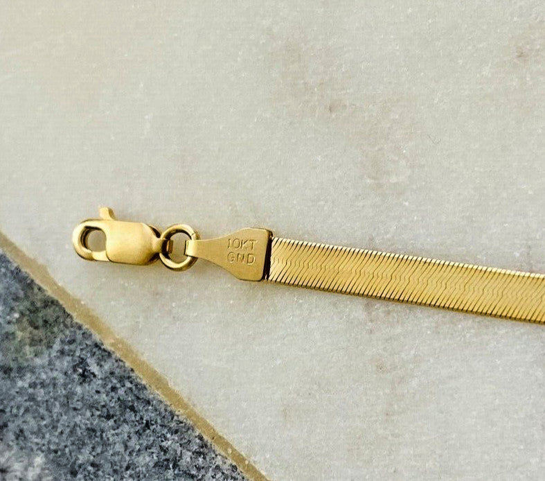 10K Solid Yellow Gold 4mm Silky Herringbone Chain Anklet Bracelet  9" - SK040