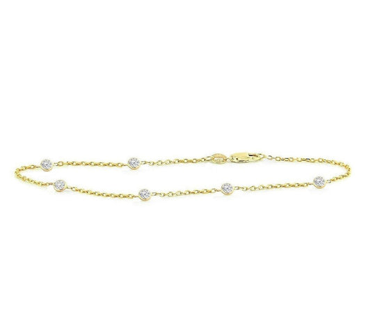 14K Yellow Gold Anklet Bracelet With .54 Carat Diamonds By The Yard 9.5 Inches