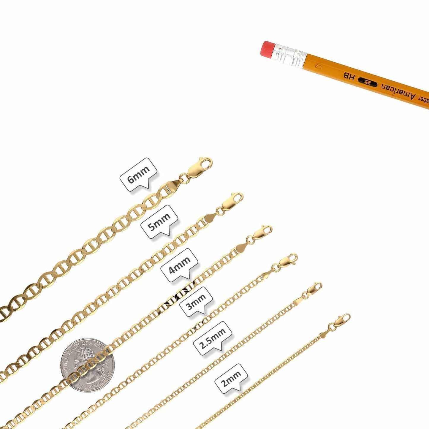 10K Yellow Gold 2mm-6mm Anchor Mariner Anklet (Solid Links) 10"