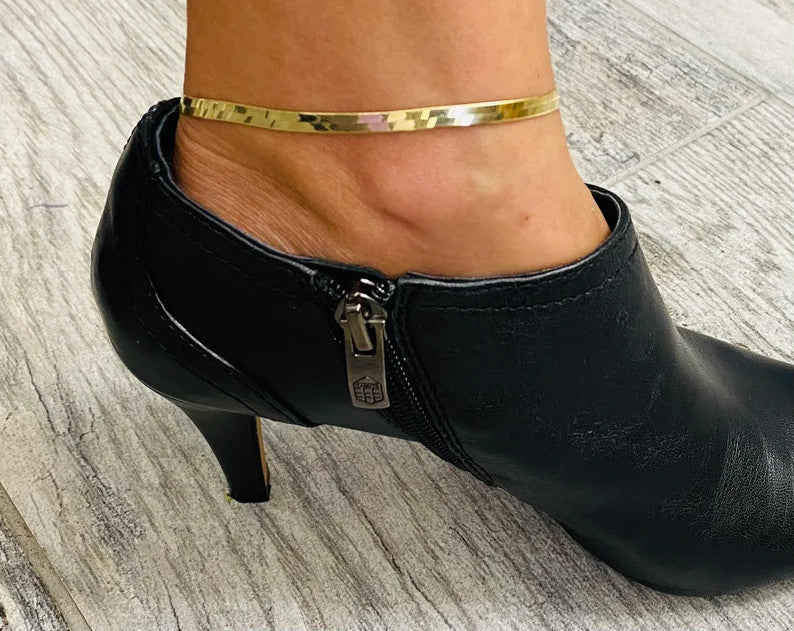 10K Solid Yellow Gold 4mm Silky Herringbone Chain Anklet Bracelet  9" - SK040