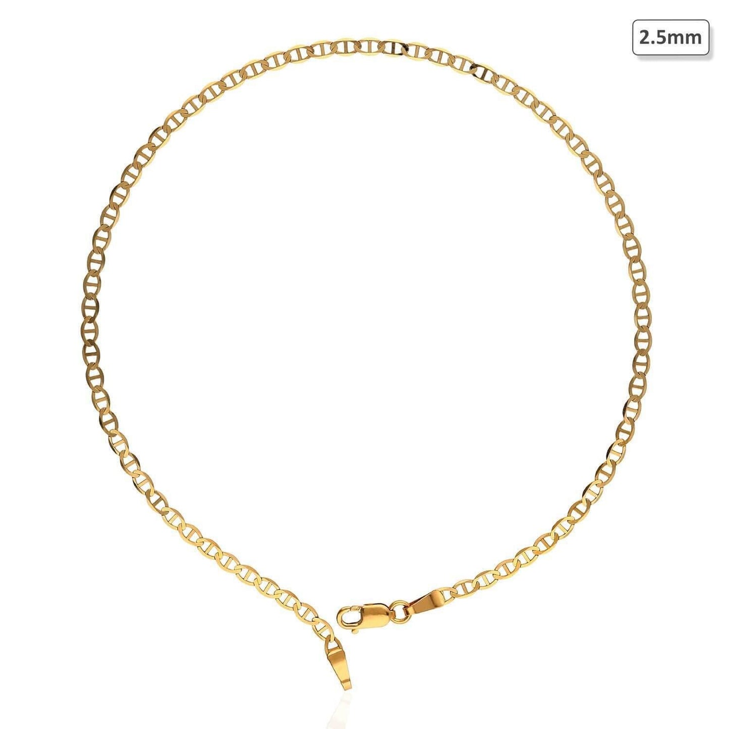 10K Yellow Gold 2mm-6mm Anchor Mariner Anklet (Solid Links) 10"