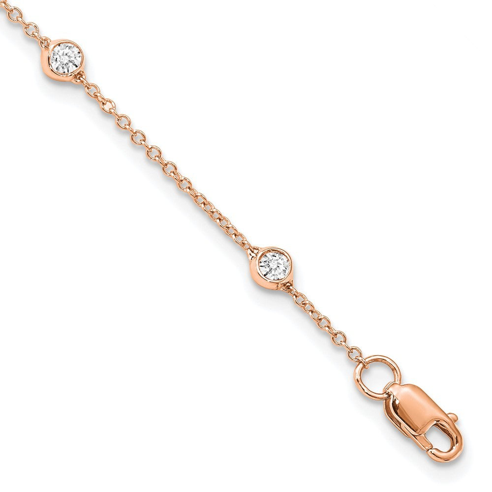 14k Rose Gold 1/2 Ct Round Lab Grown Diamond Station Rolo Chain Anklet 9"