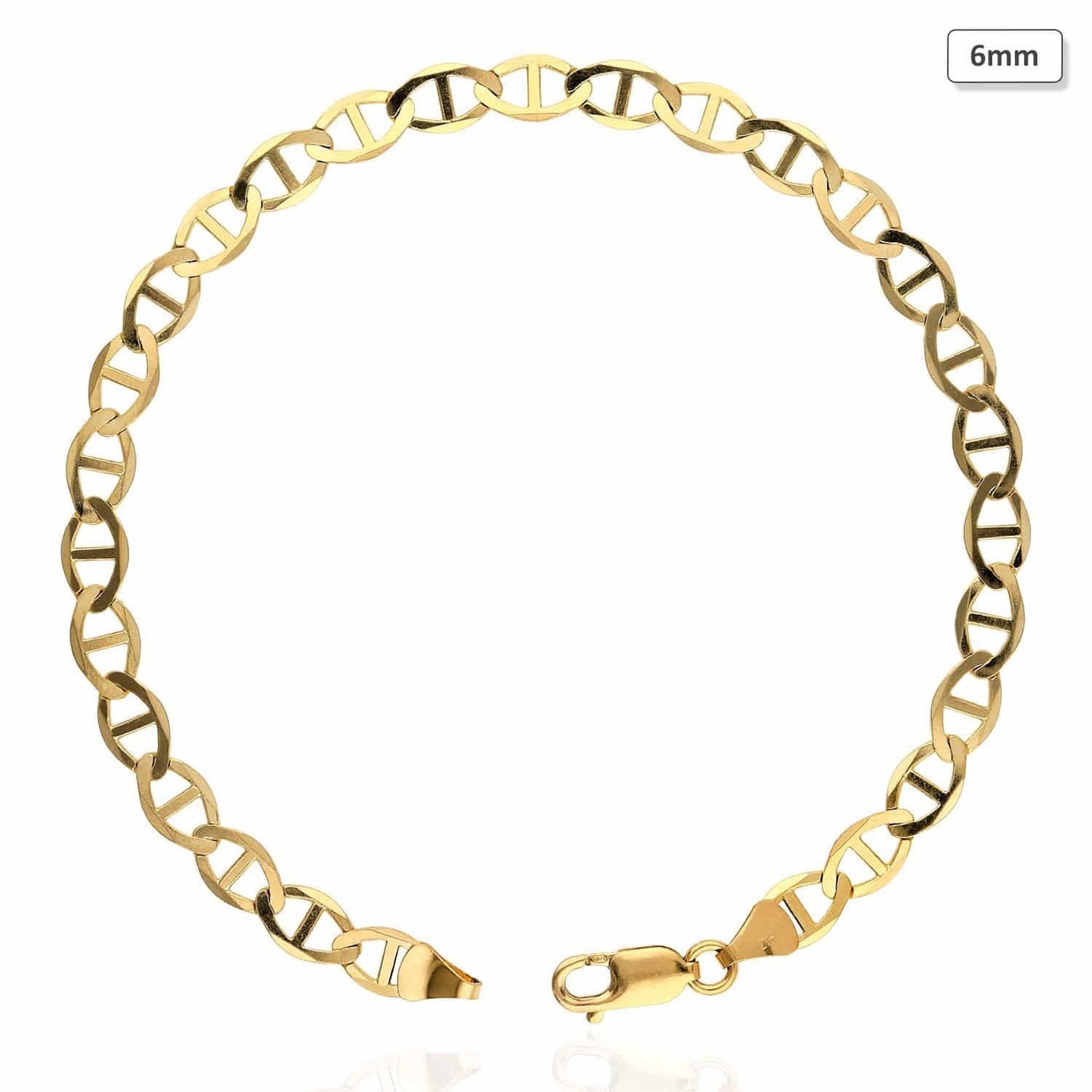10K Yellow Gold 2mm-6mm Anchor Mariner Anklet (Solid Links) 10"