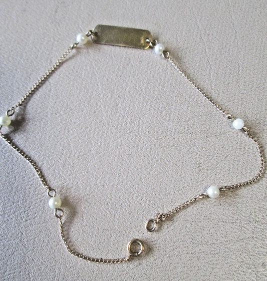 SWEET Vtg 80s Ankle Bracelet 14K  Gold seed pearls 9" Engravable 1.62 grams